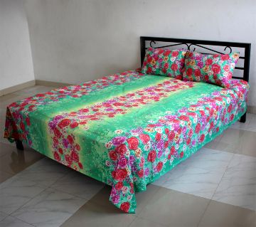 Digital Home Tex Cotton Fabric 7.5 By 8.5 Feet Multicolor King Size Bedsheet With Two Pillow Covers By Sells Bazar BD.