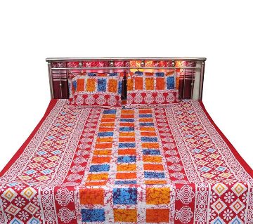 Digital Home Tex Cotton Fabric 7.5 By 8.5 Feet Multicolor King Size Bedsheet With Two Pillow Covers-Orange 