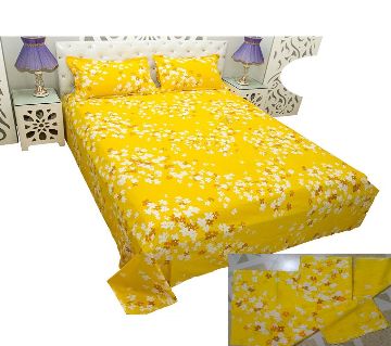 Digital Home Tex Cotton Fabric 7.5 By 8.5 Feet Multicolor King Size Bedsheet With Two Pillow Covers-yellow 