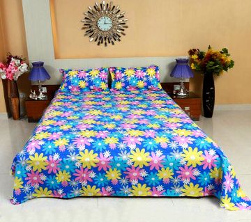 Digital Home Tex Cotton Fabric 7.5 By 8.5 Feet Multicolor King Size Bedsheet With Two Pillow Covers-Blue 