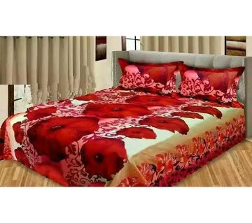Digital Home Tex Cotton Fabric 7.5 By 8.5 Feet Multicolor King Size Bedsheet With Two Pillow Covers-red 