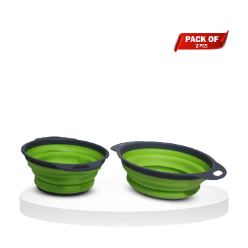 Pack of 2 Silicone Kitchen Collapsible Filter Colander Set - Green - FBG-201