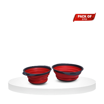 Pack of 2 Silicone Kitchen Collapsible filter Colander set - Red - FBR_201