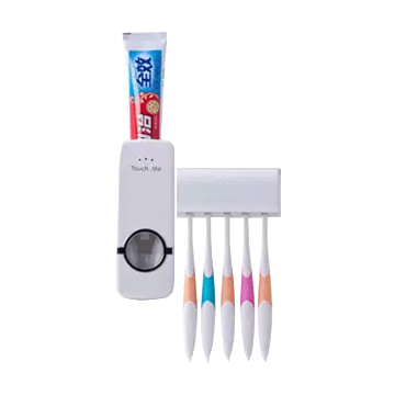 Toothpaste Dispenser with Toothbrush Holder - White