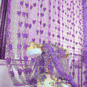 Fabric Love Heart Shaped Net Curtain/Porda - Purple