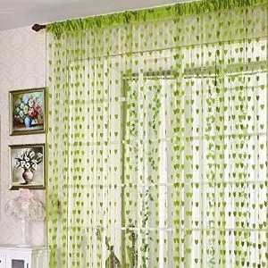 Fabric Love Heart Shaped Net Curtain/Porda - Green