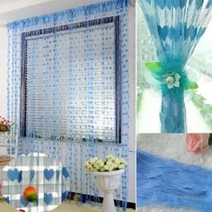 Fabric Love Heart Shaped Net Curtain/Porda - Blue