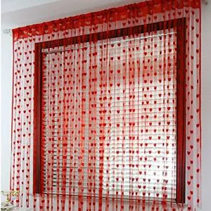 Fabric Love Heart Shaped Net Curtain/Porda Red - 2pcs 