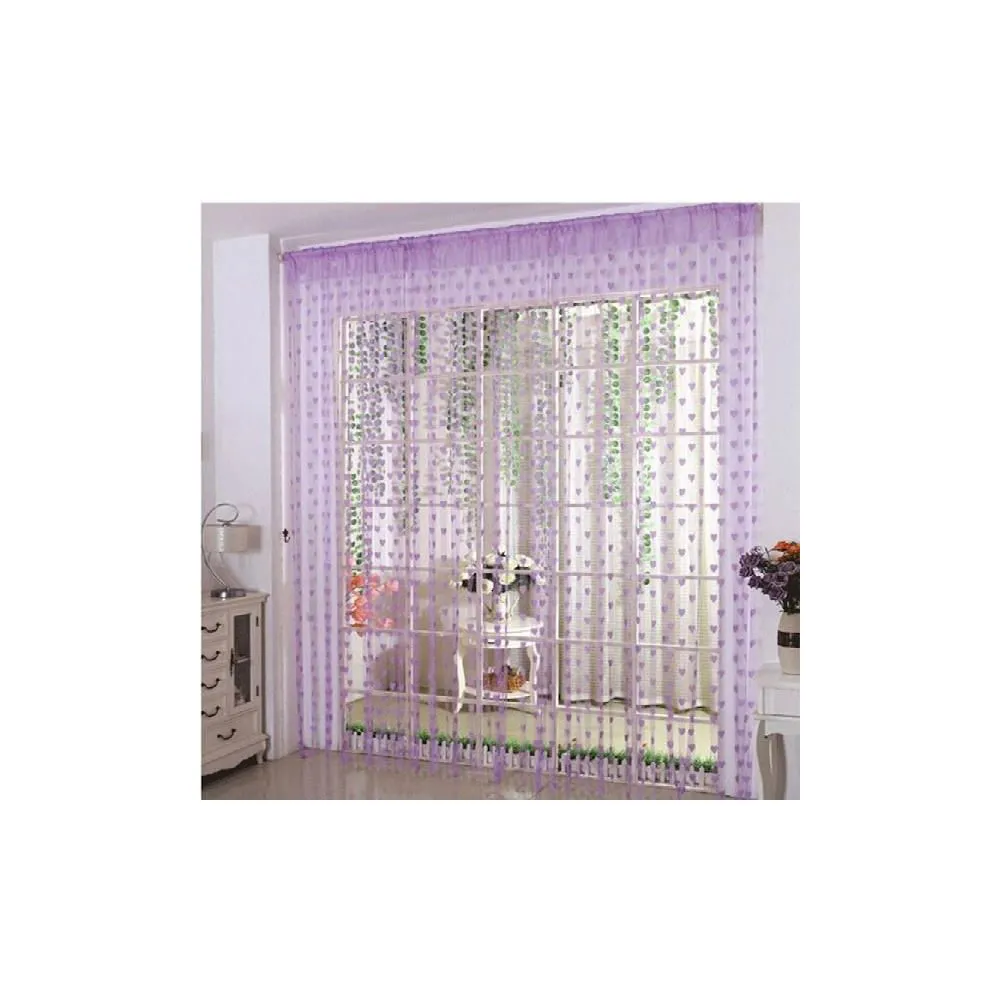 Fabric Love Heart Shaped Net Curtain/Porda Purple - 2pcs