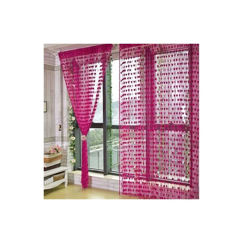Fabric Love Heart Shaped Net Curtain/Porda Dark Pink - 2pcs