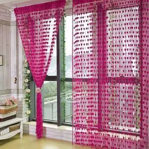 Fabric Love Heart Shaped Net Curtain/Porda Dark Pink - 2pcs