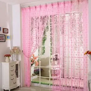 Fabric Love Heart Shaped Net Curtain/Porda Pink - 4pcs