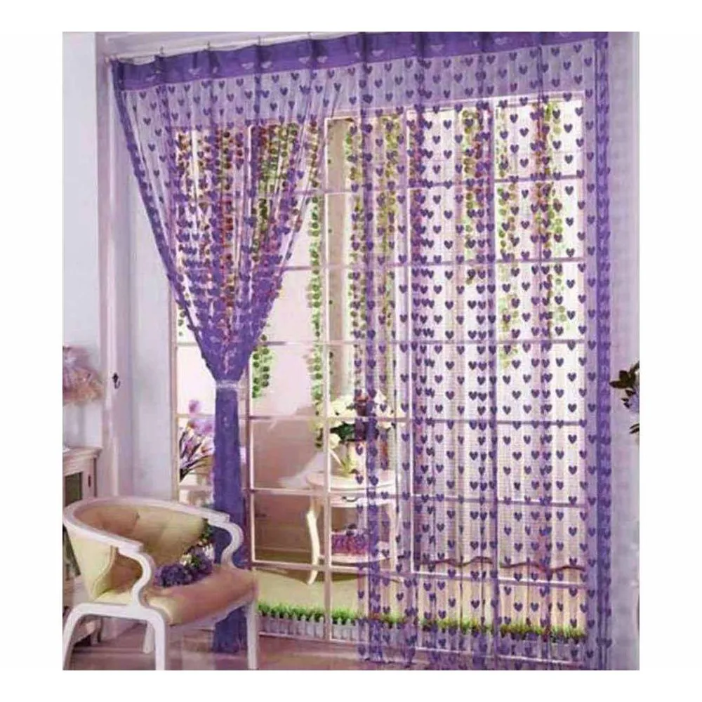 Fabric Love Heart Shaped Net Curtain/Porda purple - 4pcs