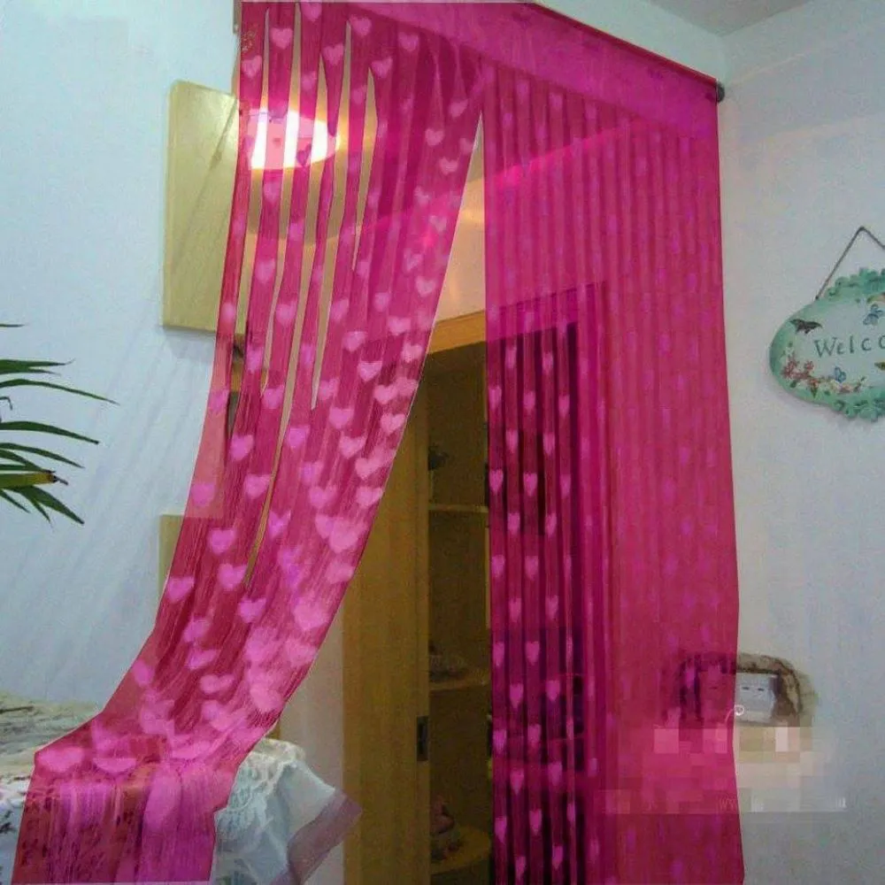 Fabric Love Heart Shaped Net Curtain/Porda Dark Pink - 4pcs