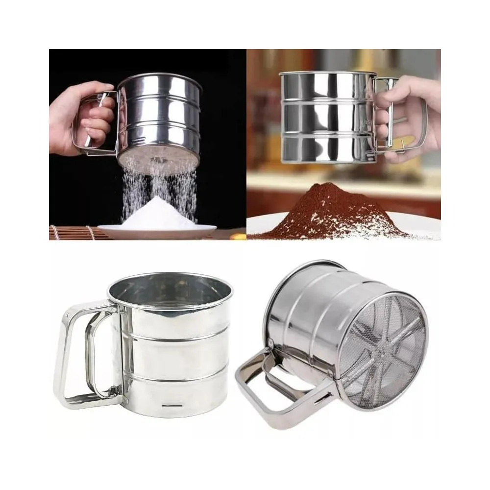 Stainless Steel Flour Sifter,Fine Mesh Sieve Baking,Hand-held Squeeze