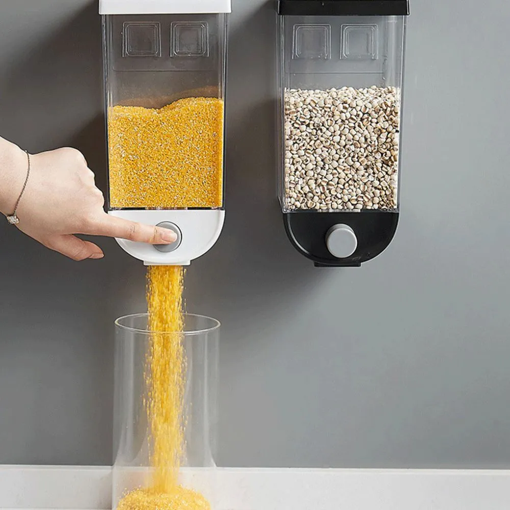Wall Mounted Press Cereals Dispenser Grain Storage Box Dry Food Container Organizer Kitchen Accessories Tools
