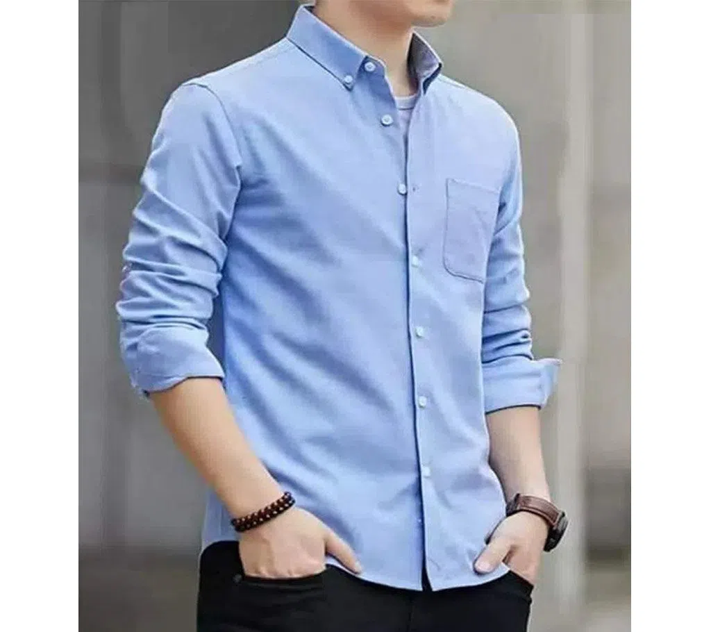 Sky Blue Cotton Casual Shirt for Men