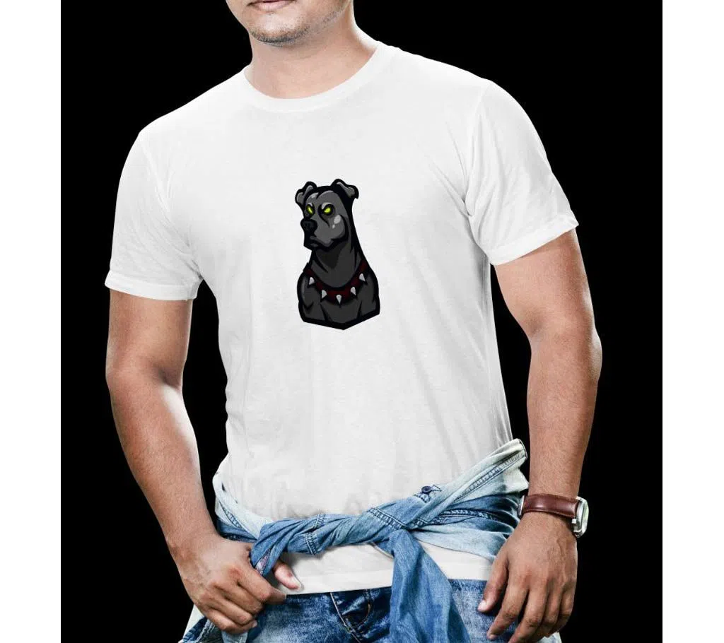 Mens half sleeve Synthetic Polyester Printed Summer T-shirt- Dog 