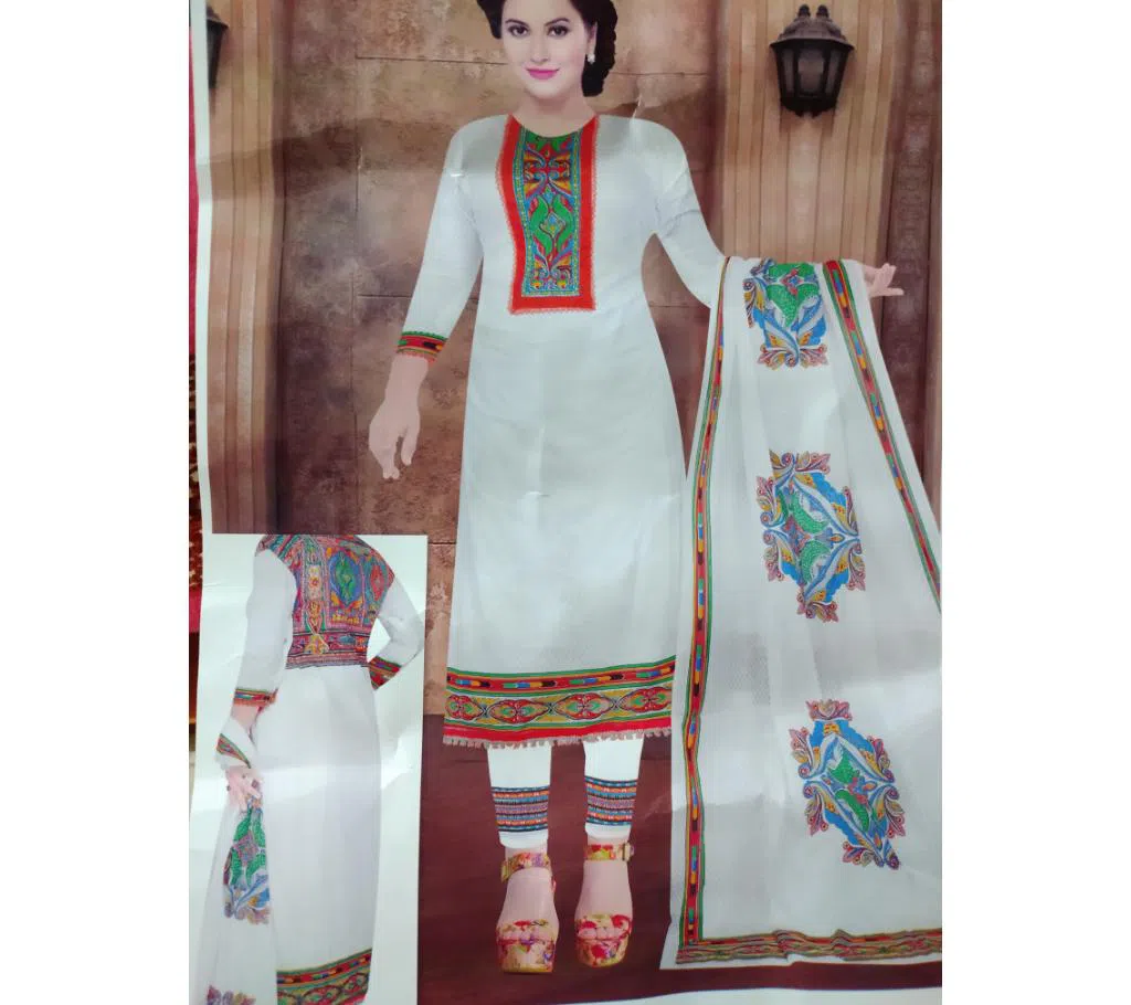 Unstiched Cotton Salwar Kamiz for Women-White