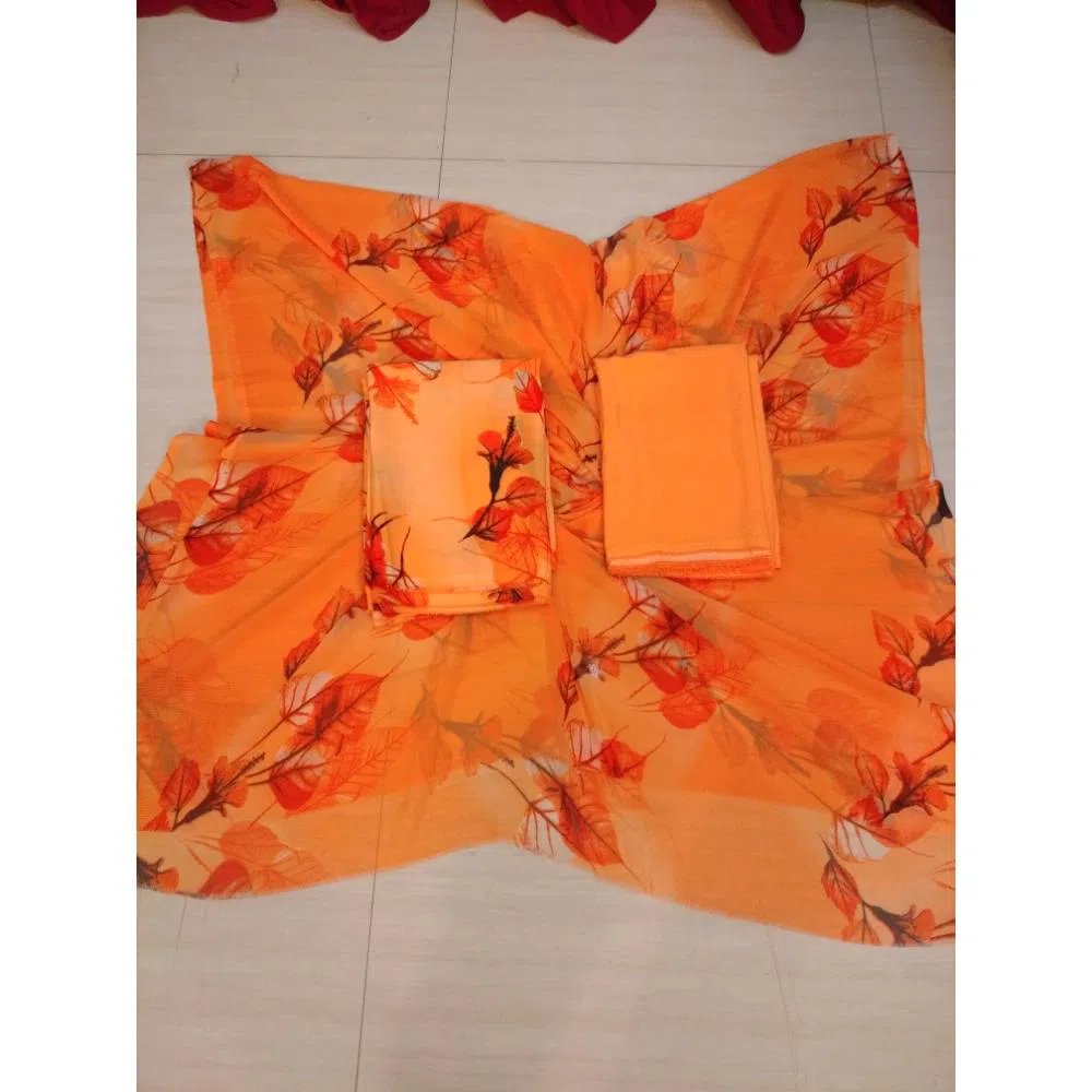 Unstitched ridika silik 3pic colour :orange
