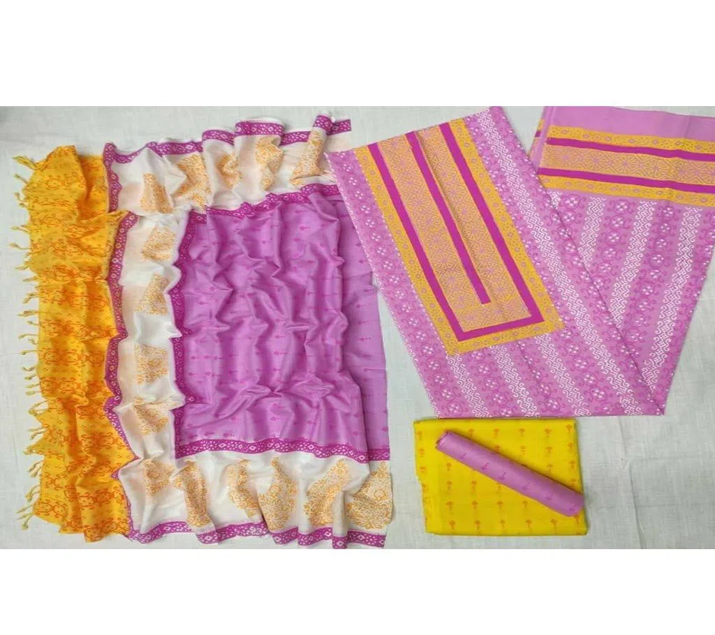 Tye Dye Pure Cotton Hand Block Printed Three Piece For Women