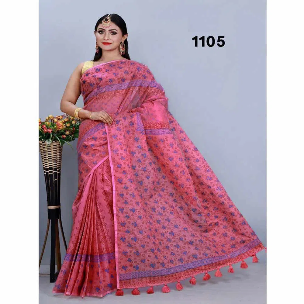 Pure cotton Saree with hand block