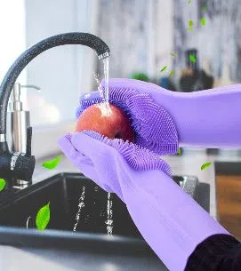 Silicone kitchen gloves, magic washing gloves - Purple