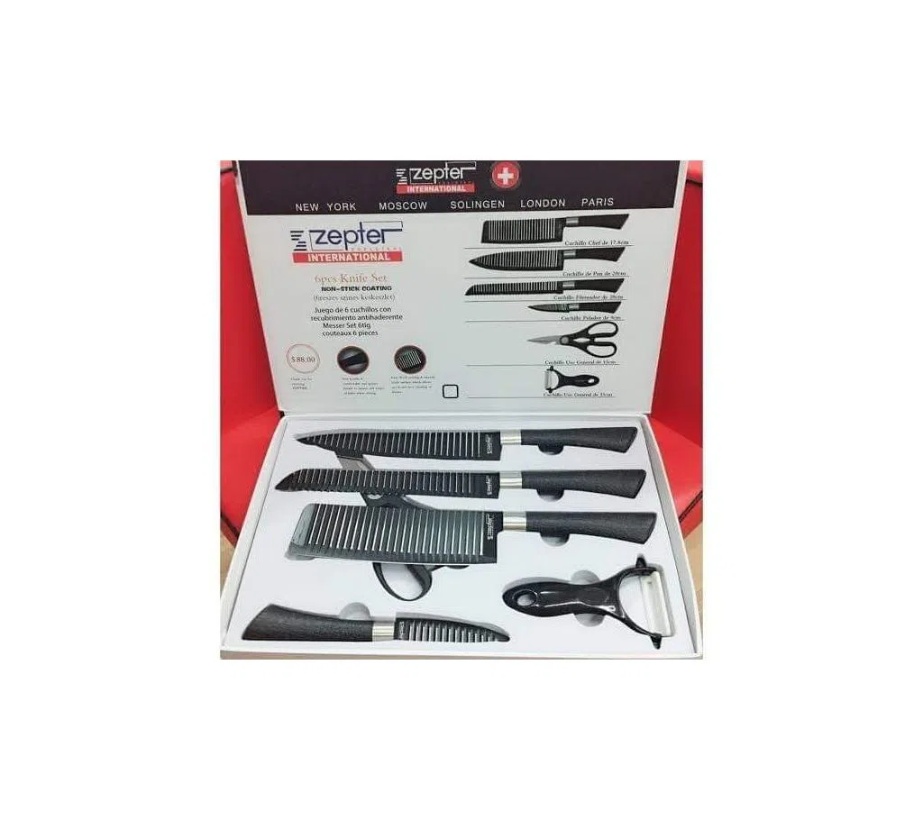 Zepter 6 Pcs Carbon Stainless Steel Knife Set ( Black)