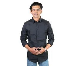 Solid Colour Long Sleeve Shirt for Men - Black