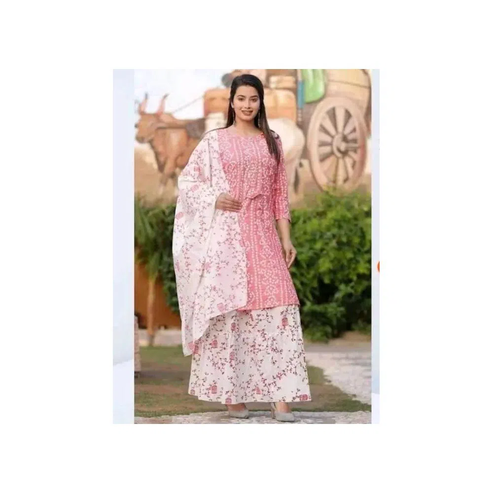 Unstitched Uncommon Block Printed Cotton Salwar Kameez - Pink