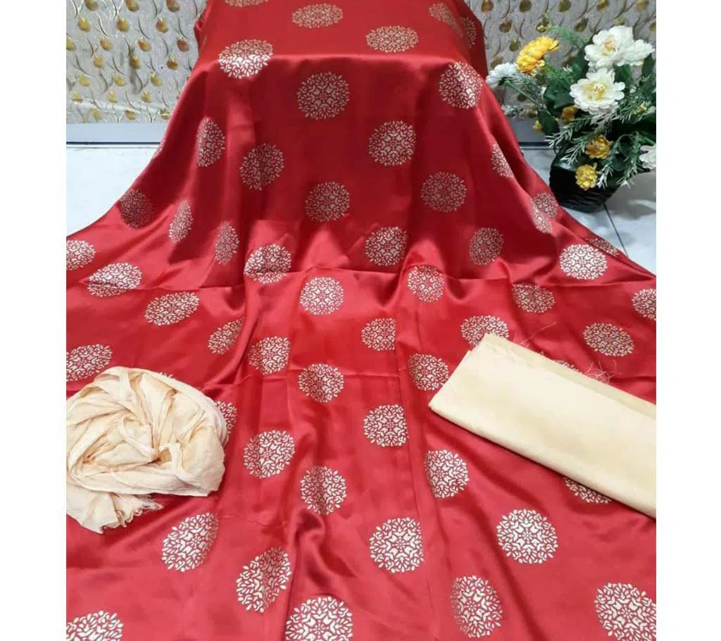 Unstitched Cotton Skin Print Salwar Kameez For women [3pcs]-red 