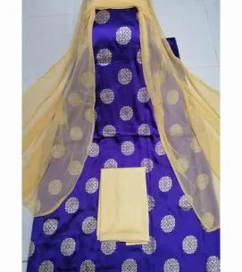 Multicolor Unstiched Japani silk cotton three piece for women-Blue 