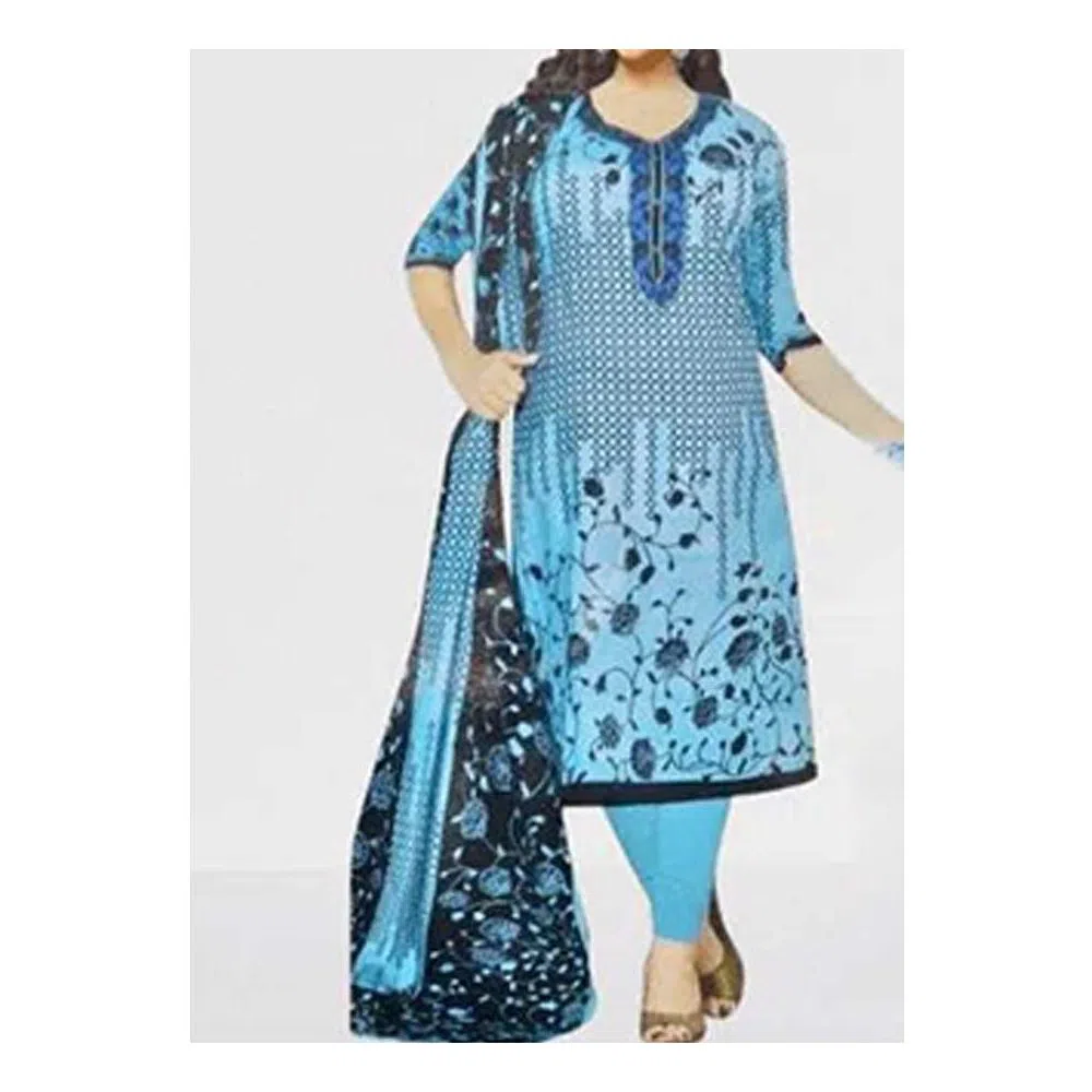 Unstitched Cotton Salwar Kameez for women--sky blue