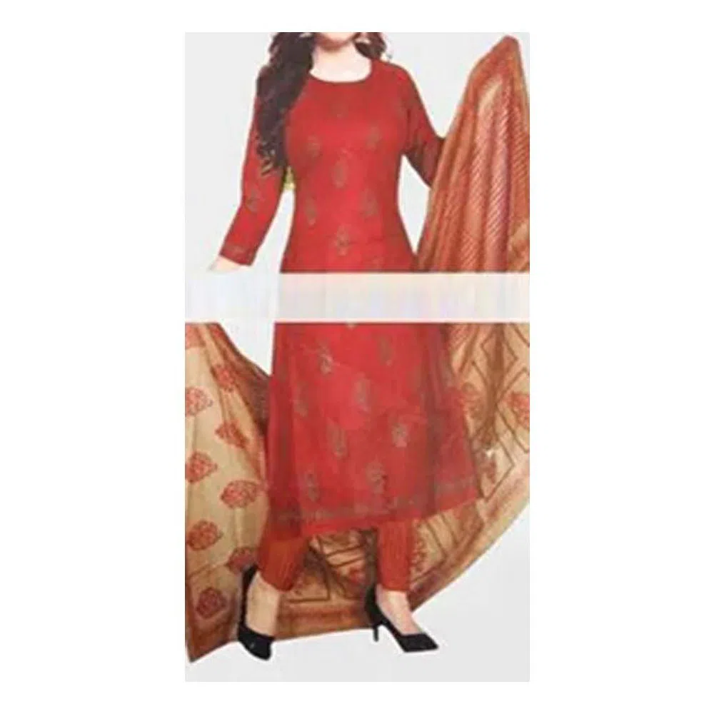 Unstitched Cotton Salwar Kameez for women-red