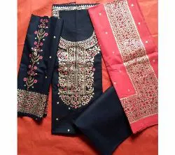 Unstitched Cotton Skin Printed Salwar kameez for Women -Black 