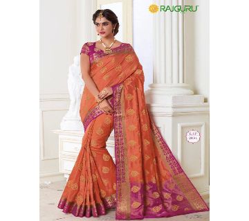 Rajguru Indian Silk Katan Sharee Without Running Blouse Piece For Womens By Sharee&Bedding-Orange 