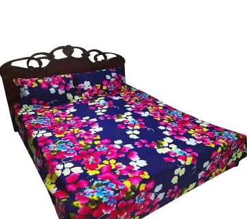 Digital Home Tex Cotton Fabric 7.5 x 8.5 Feet King Size Bedsheet With Two Pillow Covers - Multicolor 