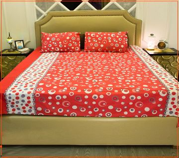 Digital Home Tex Cotton Fabric 7.5 x 8.5 Feet King Size Bedsheet With Two Pillow Covers - Multicolor 