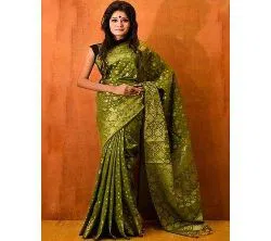 Jamdani Half Silk Sharee For Women without blouse piece-Olive 