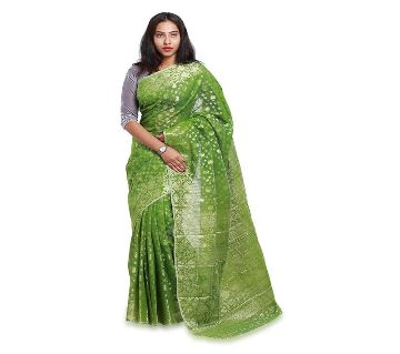 Jamdani Half Silk Sharee For Women without blouse piece-Green 