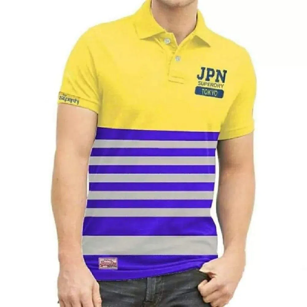 Mens JPN Polo Shirt Yellow & Blue