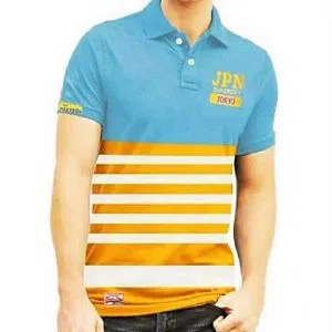 Mens JPN Polo Shirt Sky Blue & Orange