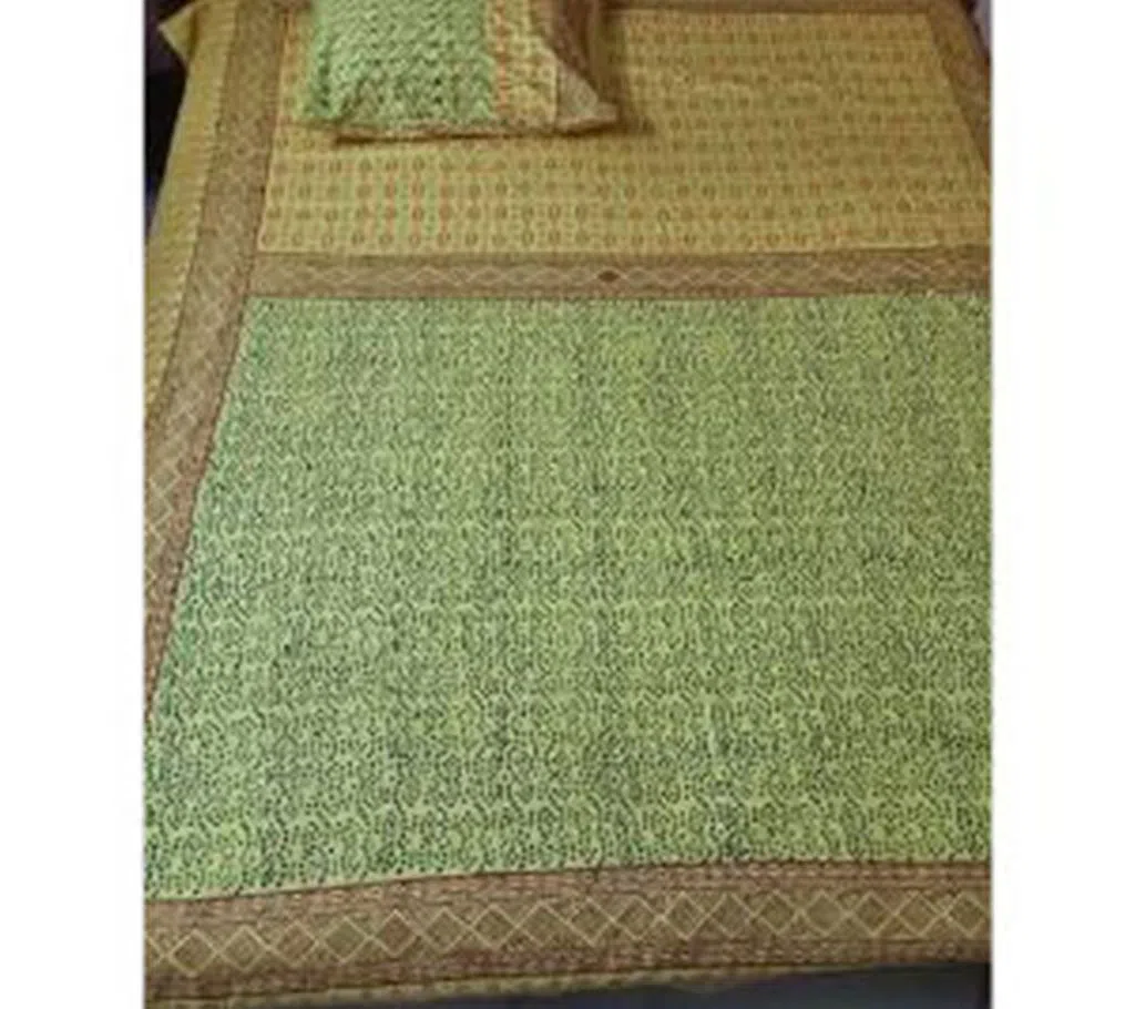 jamdani design block bedsheet-Yellow and green