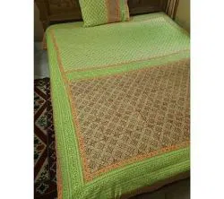 jamdani block print bedsheet-Green
