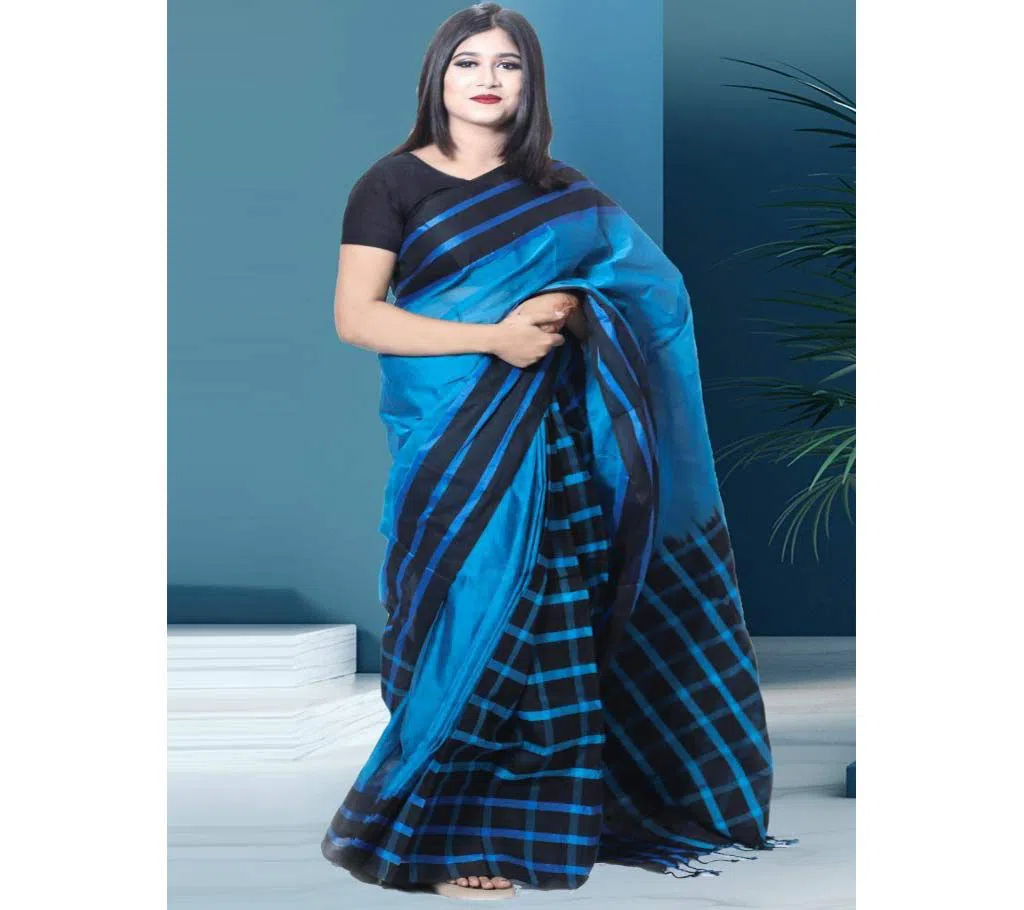 Masalai cotton Saree For Women - Black and Blue Mix