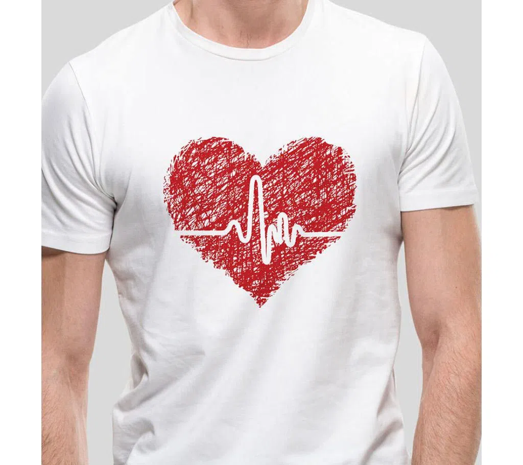 Heartbeat Short Sleeve T Shirt For Men - White 