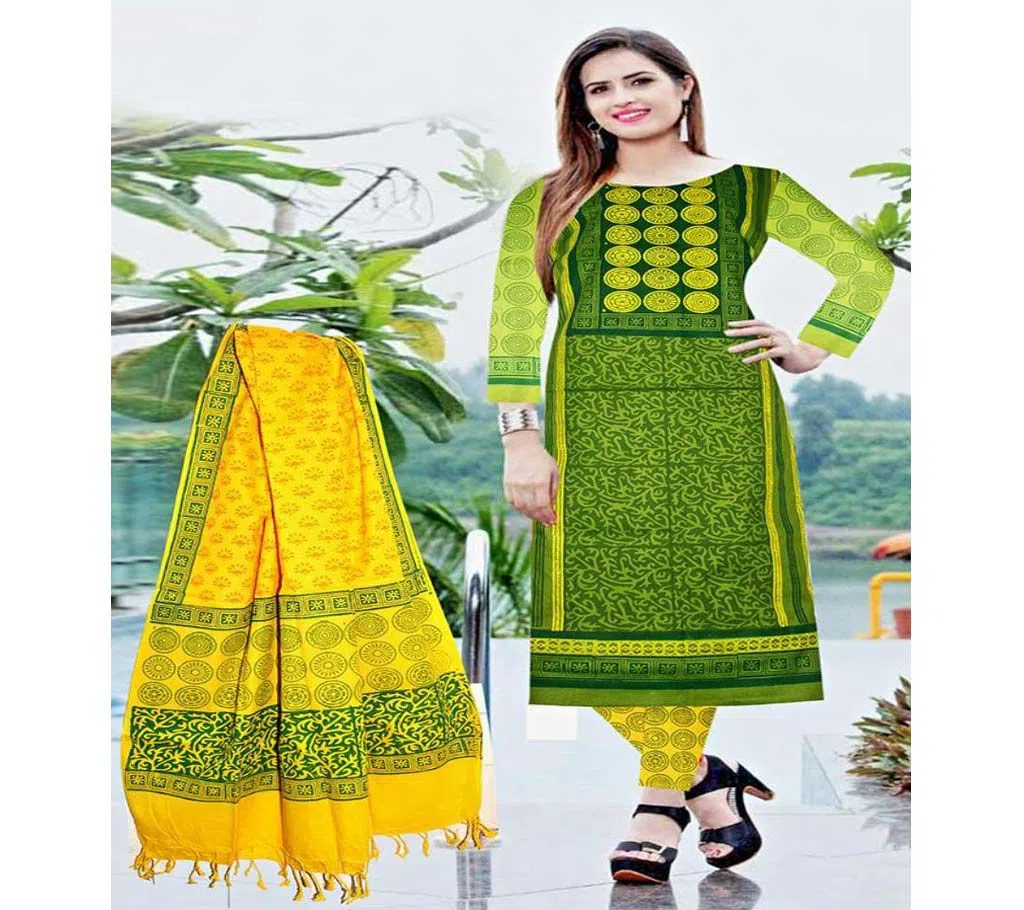 Block Printed Cotton Salwar Kameez For Women-green 