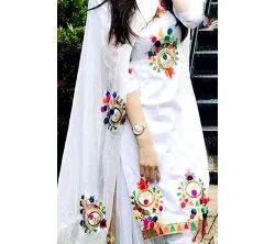 Block Printed Cotton Salwar Kameez For Women-White 