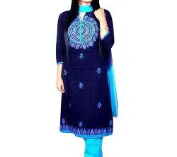 Block Printed Cotton Salwar Kameez For Women-Blue 