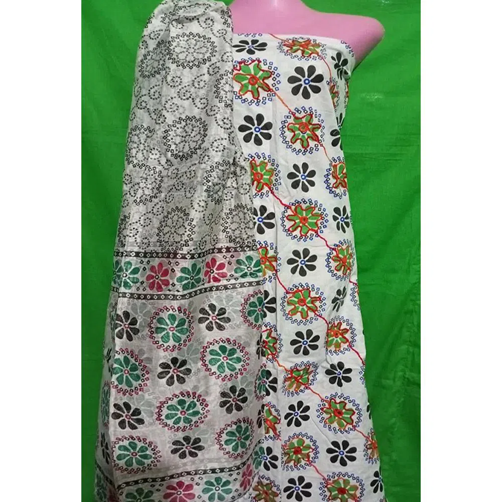 New Unstitched High Quality Cotton Block Print Three Piece For Women Ac Cotton Kamiz Embroidery Work, Full Work Orna With Cotton Salwar, Three Piece F